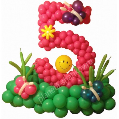 Фигура из шаров "Полянка с цифрой пять"  (1,5х0,5х1,2 метра)